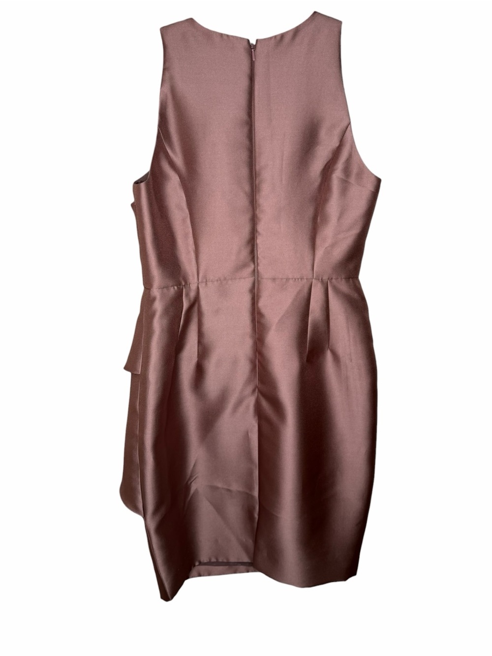 CARMEN MARC VALVO Dusty Rose-Mauve Satin Midi Dress with Side Ruffle Women's 4 - Picture 2 of 6